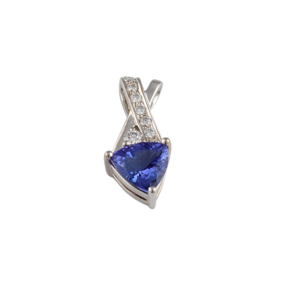 9ct White Gold 0.20ct Round Brilliant Cut Diamond and 1.80ct Trillion Shape Tanzanite Pendant