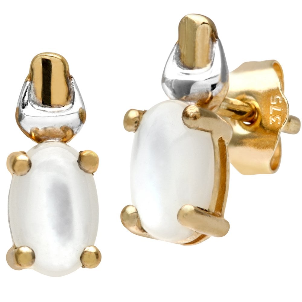 SPARKLD 9ct Yellow and White Gold Solitaire Pearl Stud Earrings BF