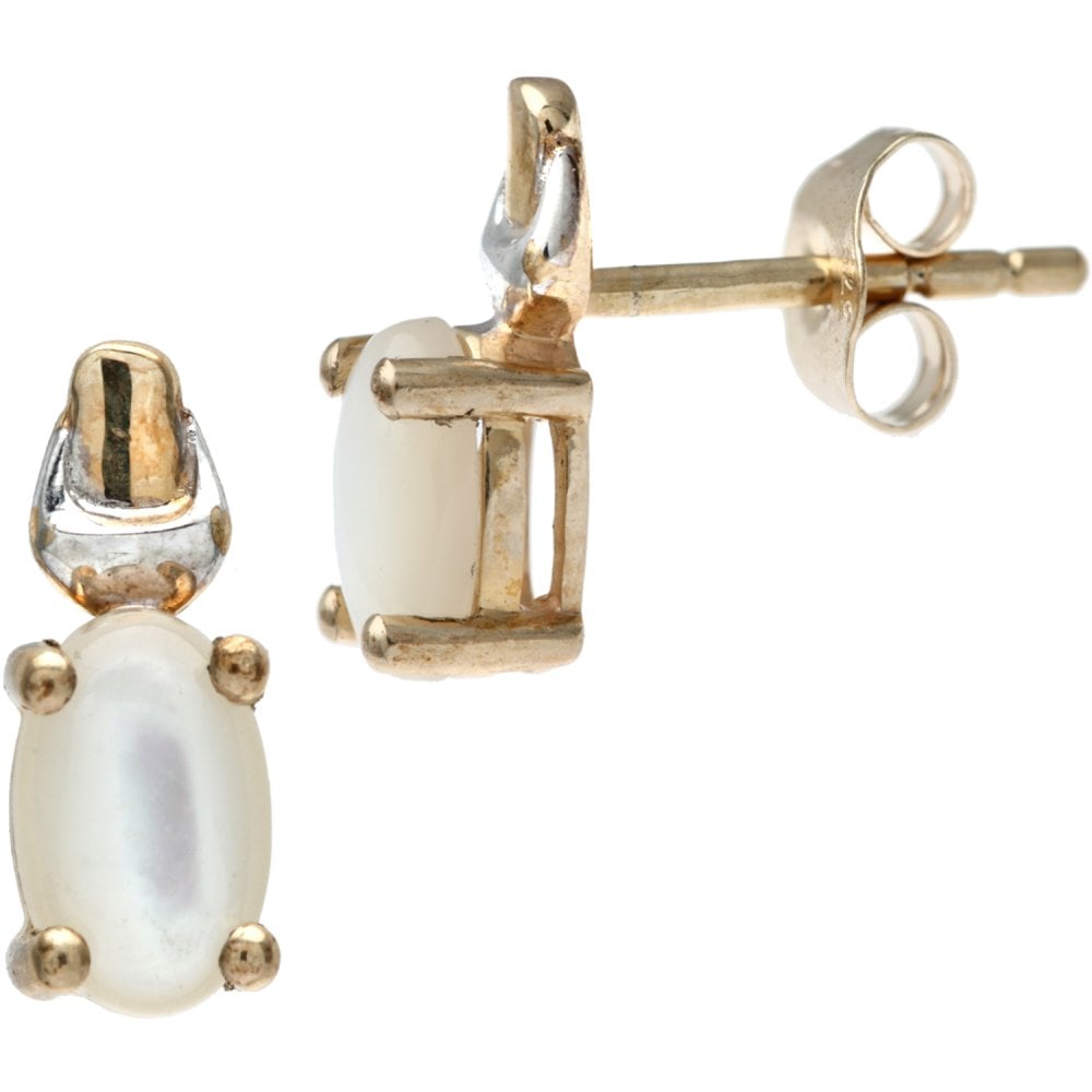 SPARKLD 9ct Yellow and White Gold Solitaire Pearl Stud Earrings BF