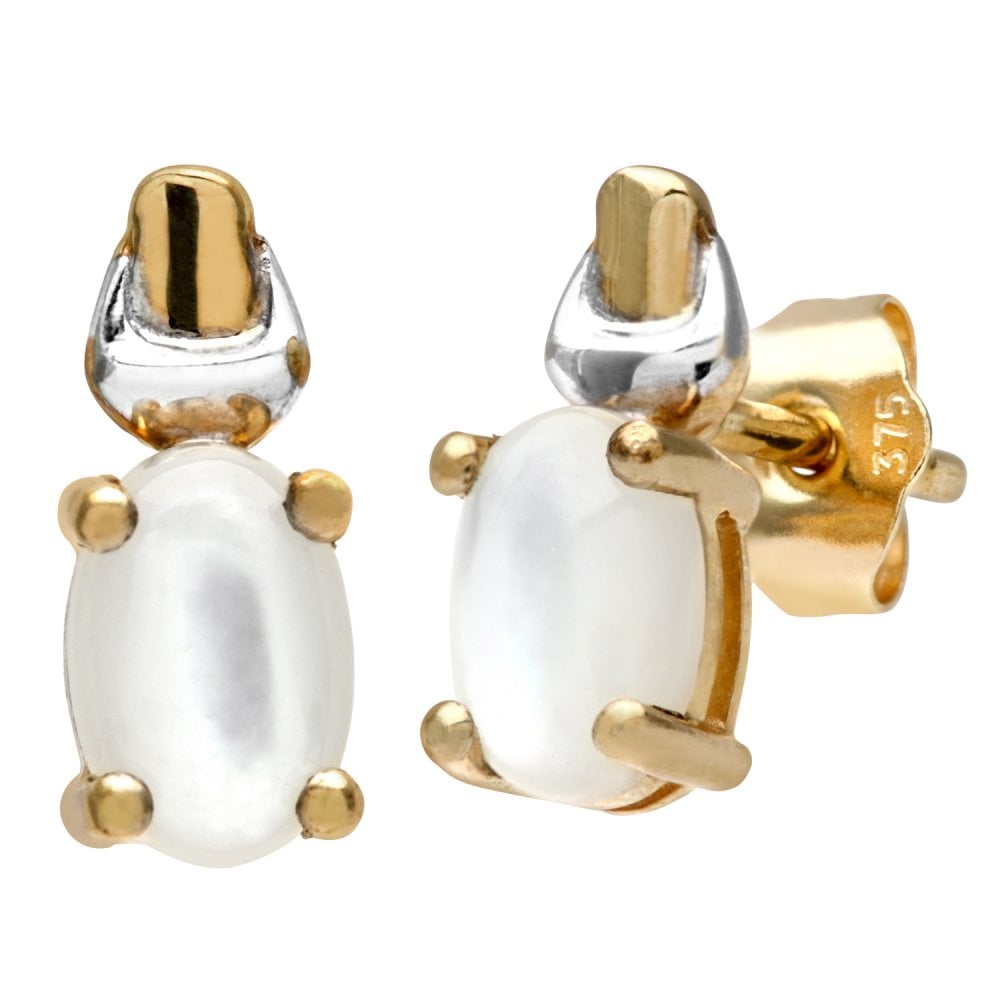 SPARKLD 9ct Yellow and White Gold Solitaire Pearl Stud Earrings BF