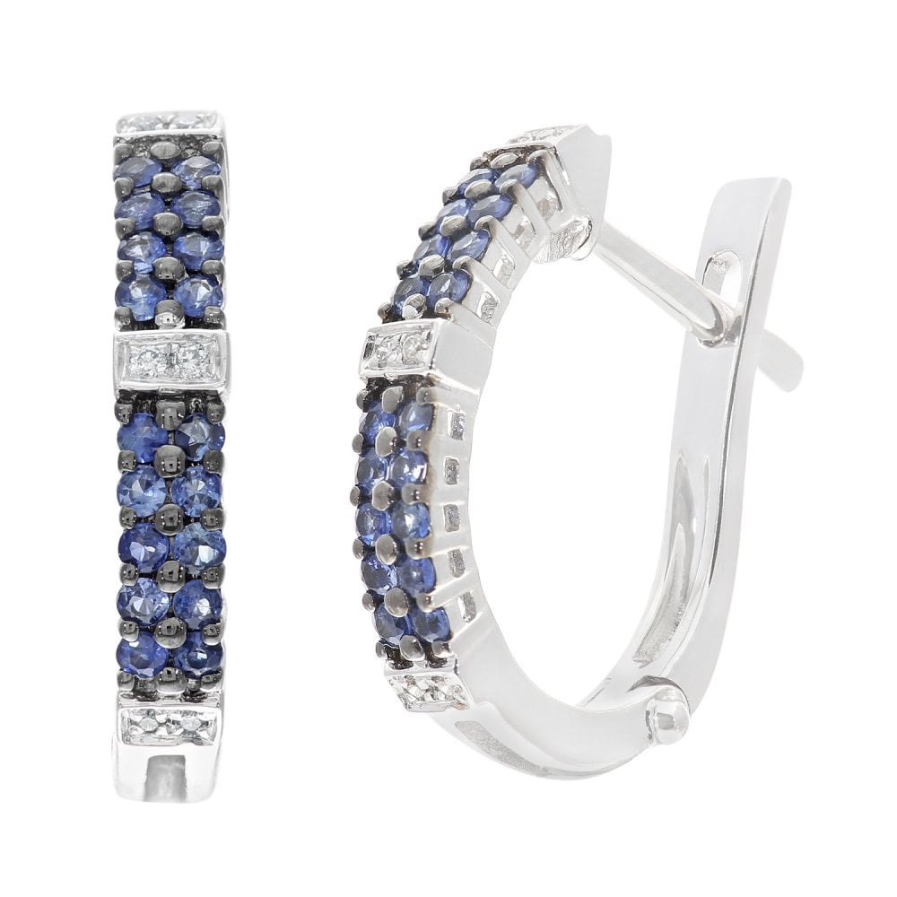 SPARKLD 9ct White Gold Sapphire and 0.04ct Diamond Huggie Earrings BF
