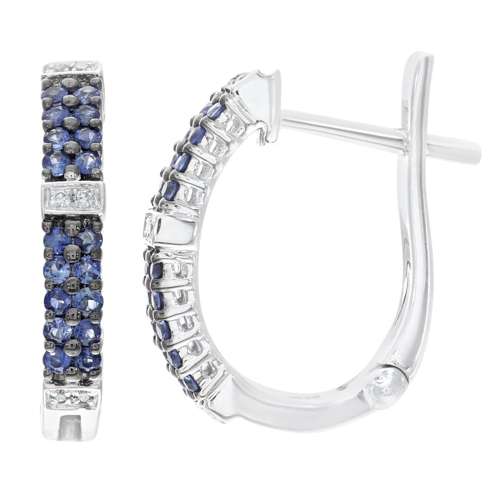SPARKLD 9ct White Gold Sapphire and 0.04ct Diamond Huggie Earrings BF
