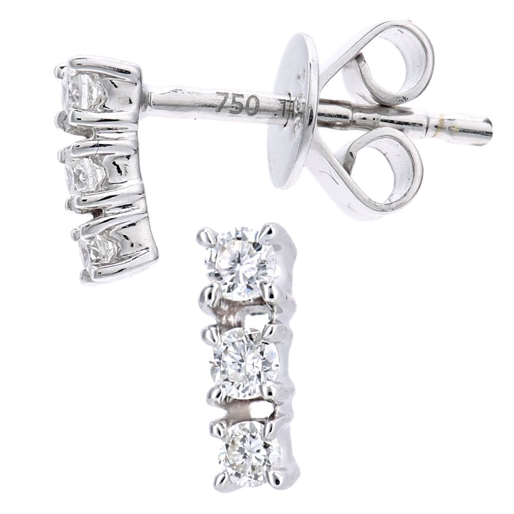 SPARKLD 18ct White Gold 0.13ct Diamond Trilogy Stud Earrings