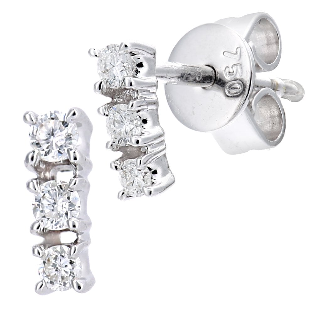 SPARKLD 18ct White Gold 0.13ct Diamond Trilogy Stud Earrings