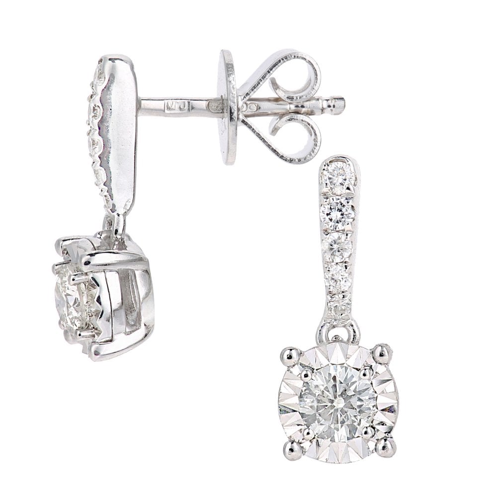 SPARKLD 18ct White Gold 0.34ct Diamond Solitaire Drop Earrings