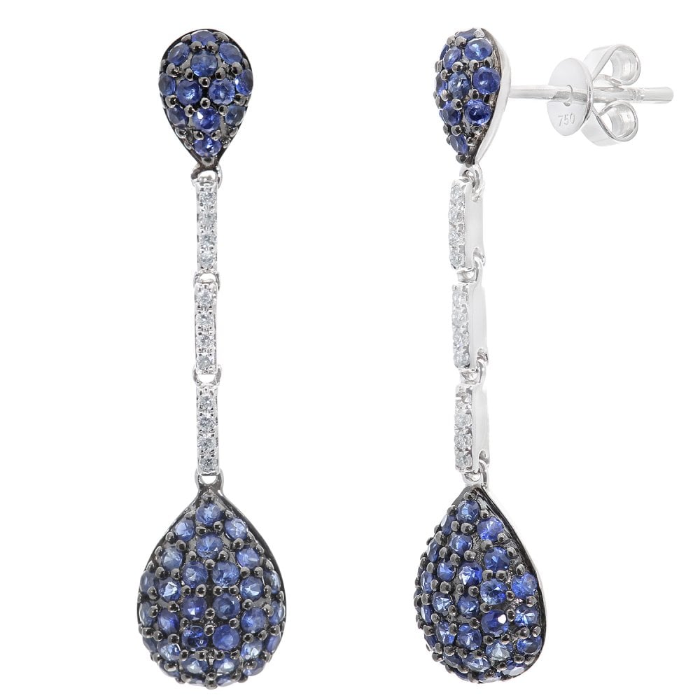 SPARKLD 18ct White Gold Sapphire and 0.10ct Diamond Drop Earrings