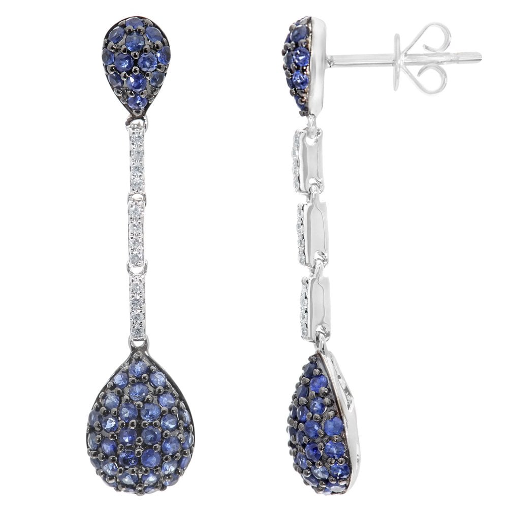 SPARKLD 18ct White Gold Sapphire and 0.10ct Diamond Drop Earrings