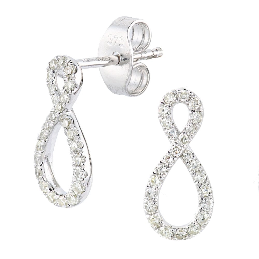 SPARKLD 9ct White Gold 0.20ct Diamond Infinity Stud Earrings