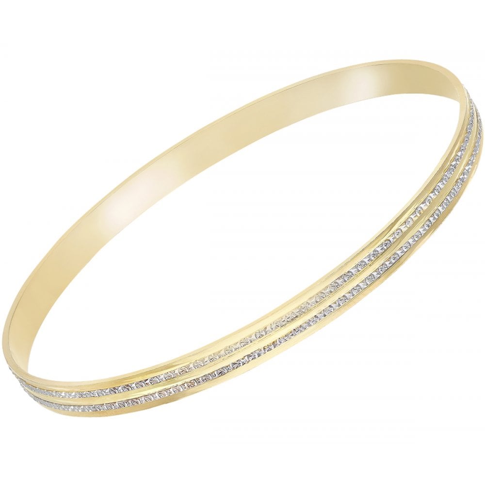 SPARKLD Gold Plated Silver 3mm Double Row Flat ct Diamond Cut Slave Bangle