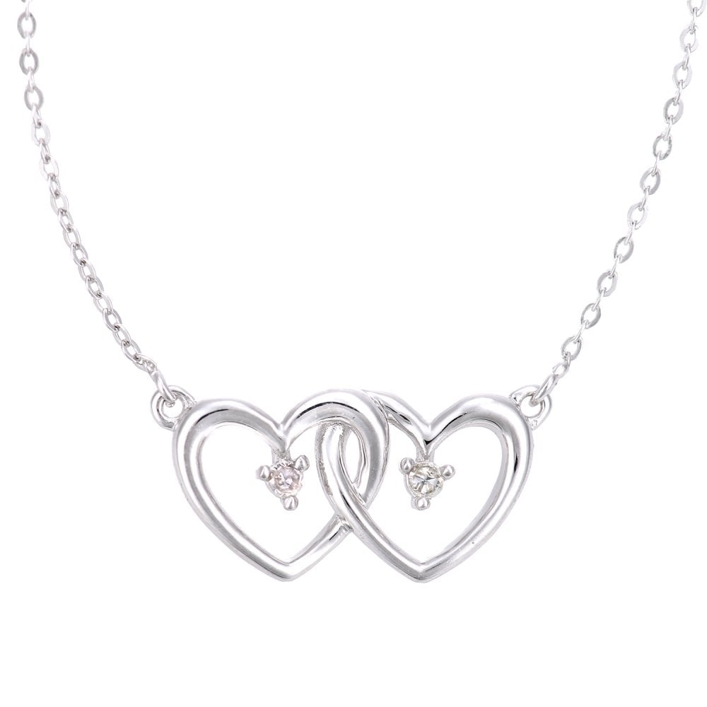 SPARKLD 9ct White Gold Heart Infinity 0.02ct Diamond Necklace