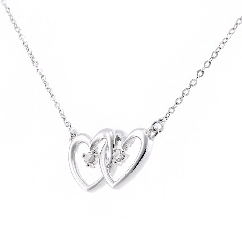 SPARKLD 9ct White Gold Heart Infinity 0.02ct Diamond Necklace