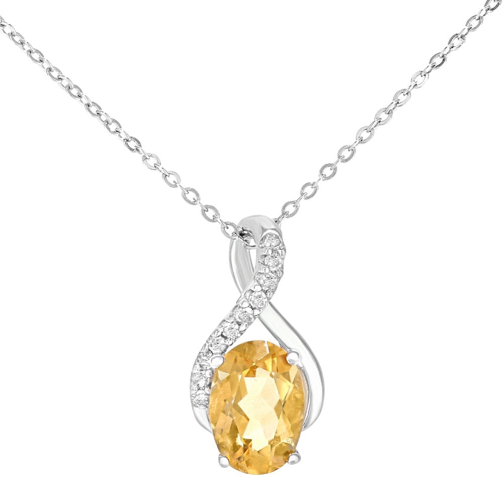 SPARKLD 9ct White Gold Oval Ruby and 0.05ct Diamond Crossover Pendant Necklace