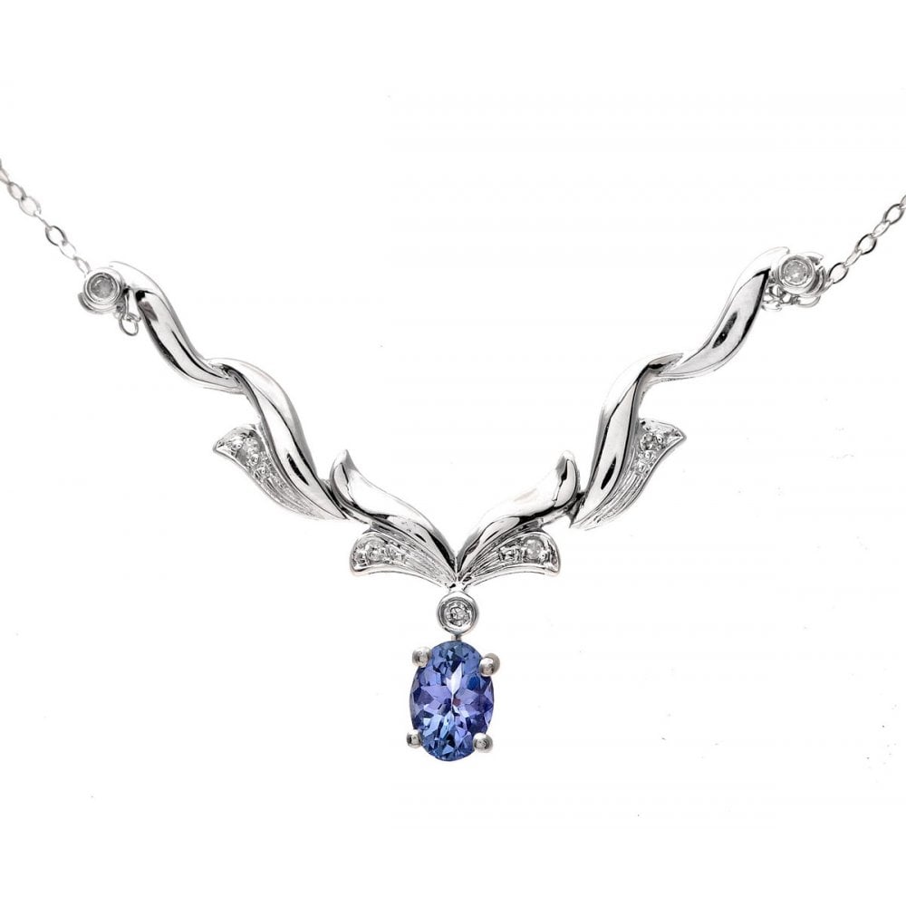 SPARKLD 9ct White Gold Oval Tanzanite and 0.05ct Diamond Necklace
