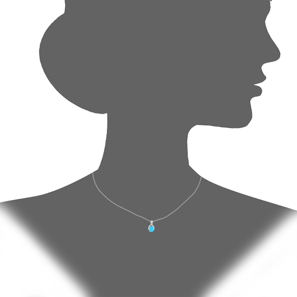 SPARKLD 9ct White Gold Oval Turquoise and 0.05ct Diamond Crossover Pendant Necklace