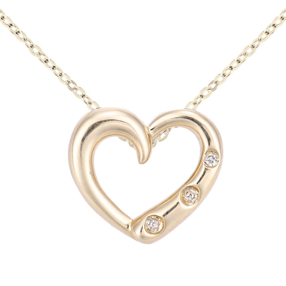 SPARKLD 9ct Yellow Gold 0.01ct Diamond Heart Trilogy Pendant Necklace