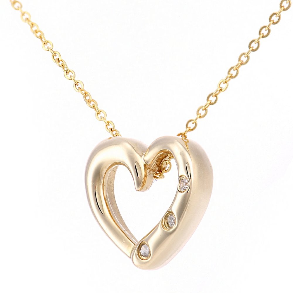 SPARKLD 9ct Yellow Gold 0.01ct Diamond Heart Trilogy Pendant Necklace