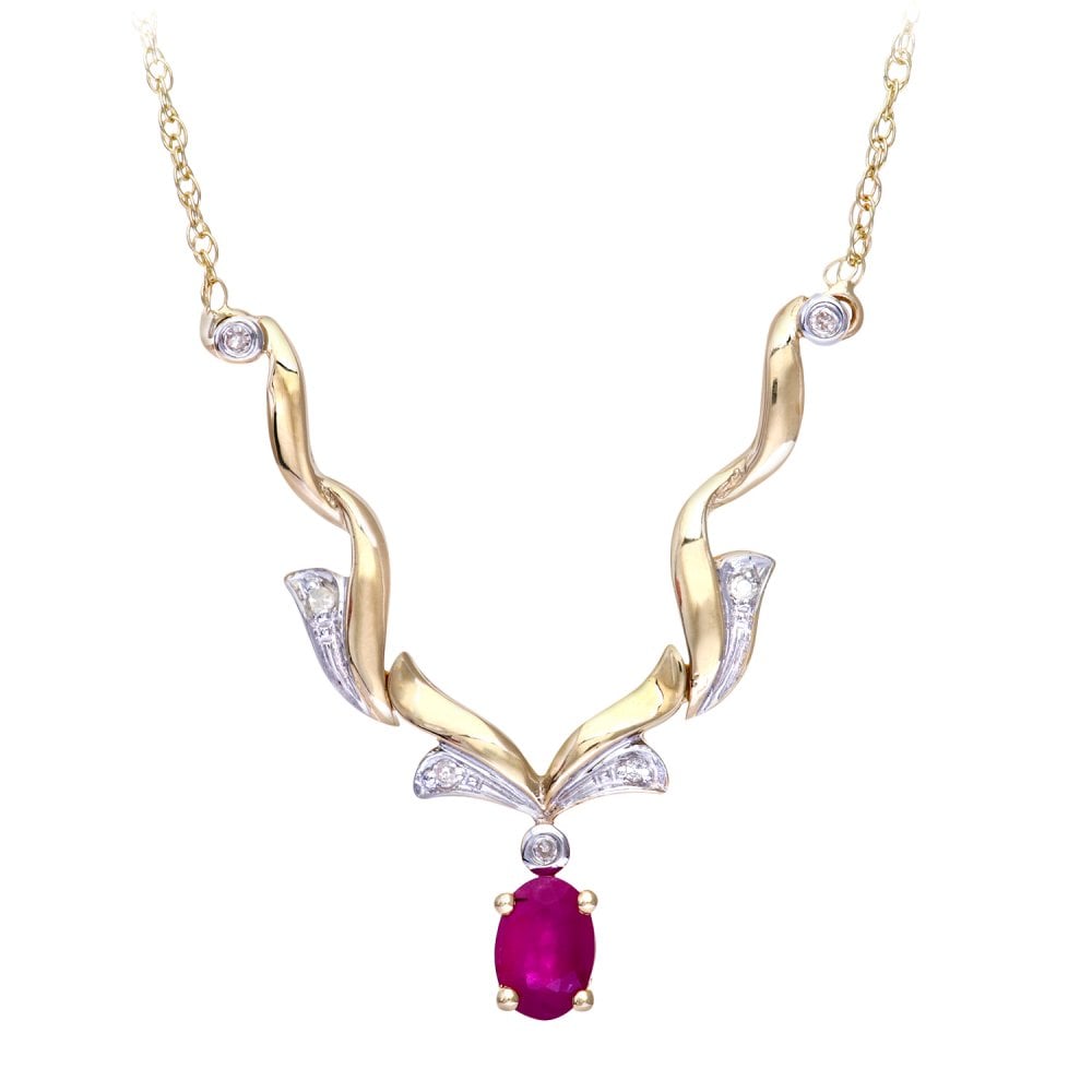 SPARKLD 9ct Yellow Gold 0.05ct Diamond and Ruby Necklace of 45 cm