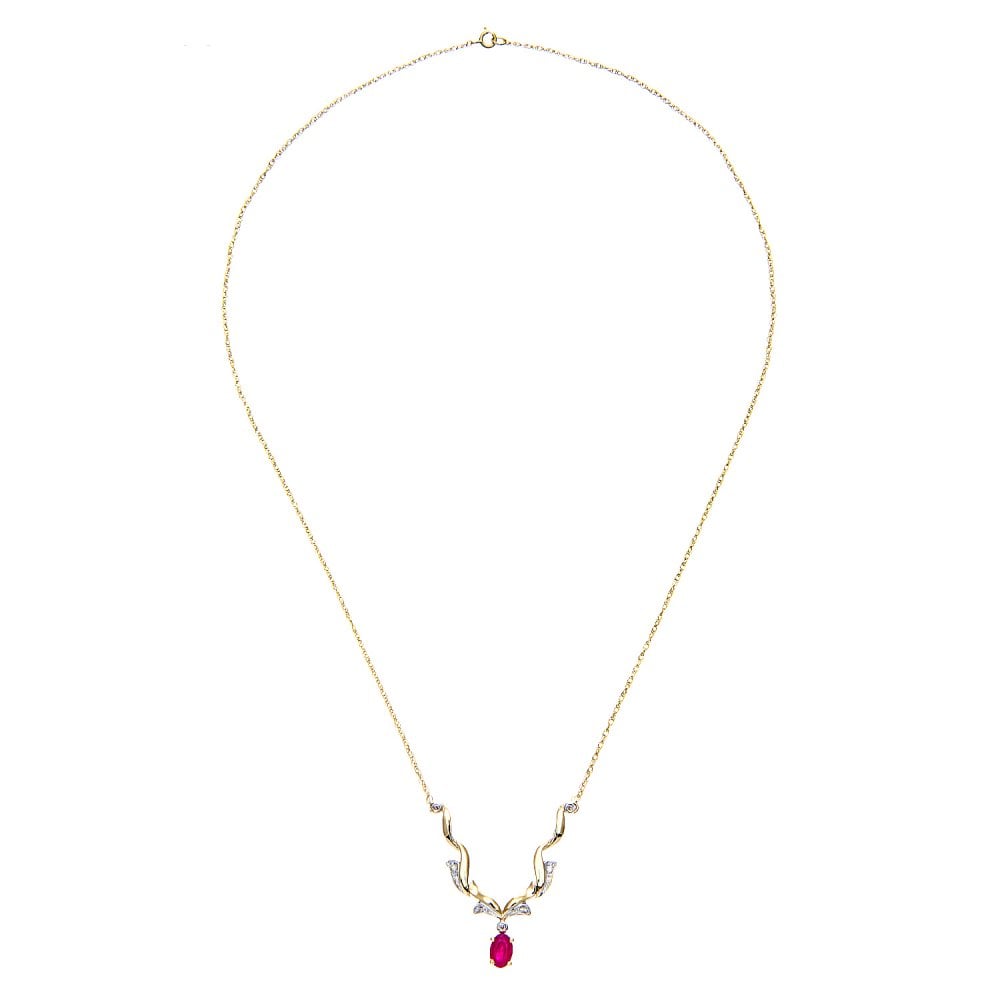 SPARKLD 9ct Yellow Gold 0.05ct Diamond and Ruby Necklace of 45 cm