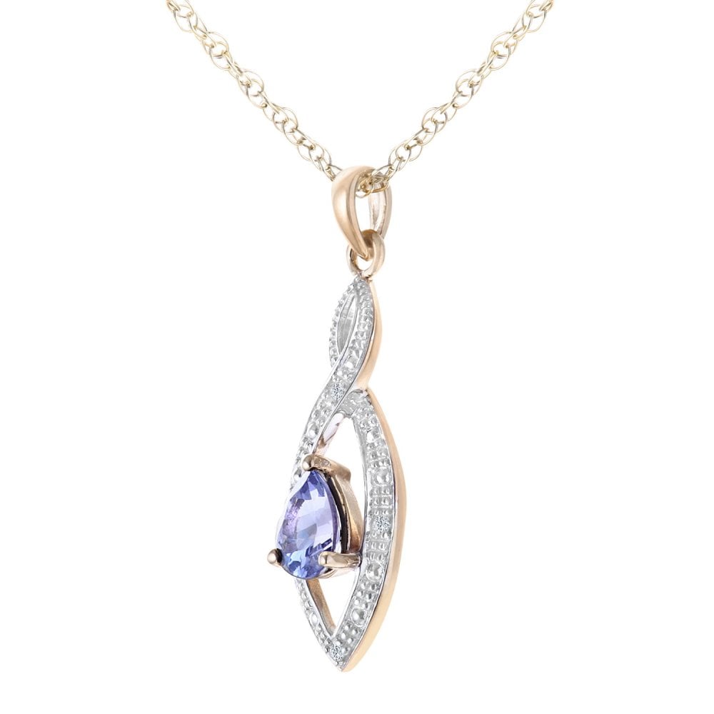 SPARKLD 9ct Yellow Gold Tanzanite and 0.02ct Diamond Teardrop Pendant Necklace