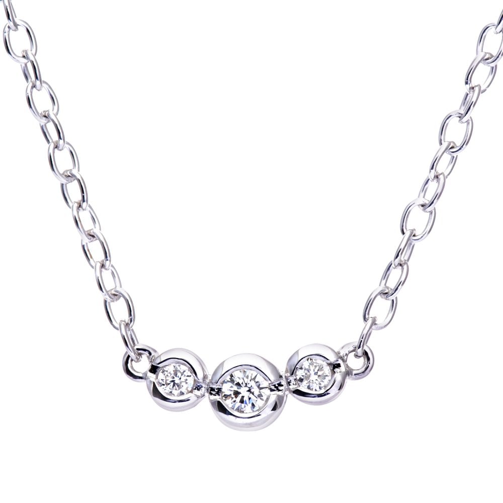 SPARKLD 9ct White Gold 0.08ct Diamond Trilogy Necklace
