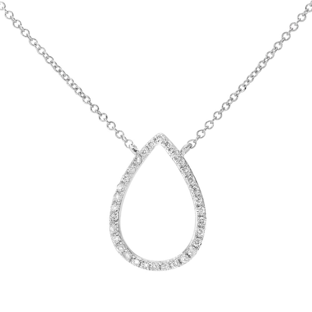 SPARKLD 9ct White Gold 0.10ct Diamond Teardrop Necklace
