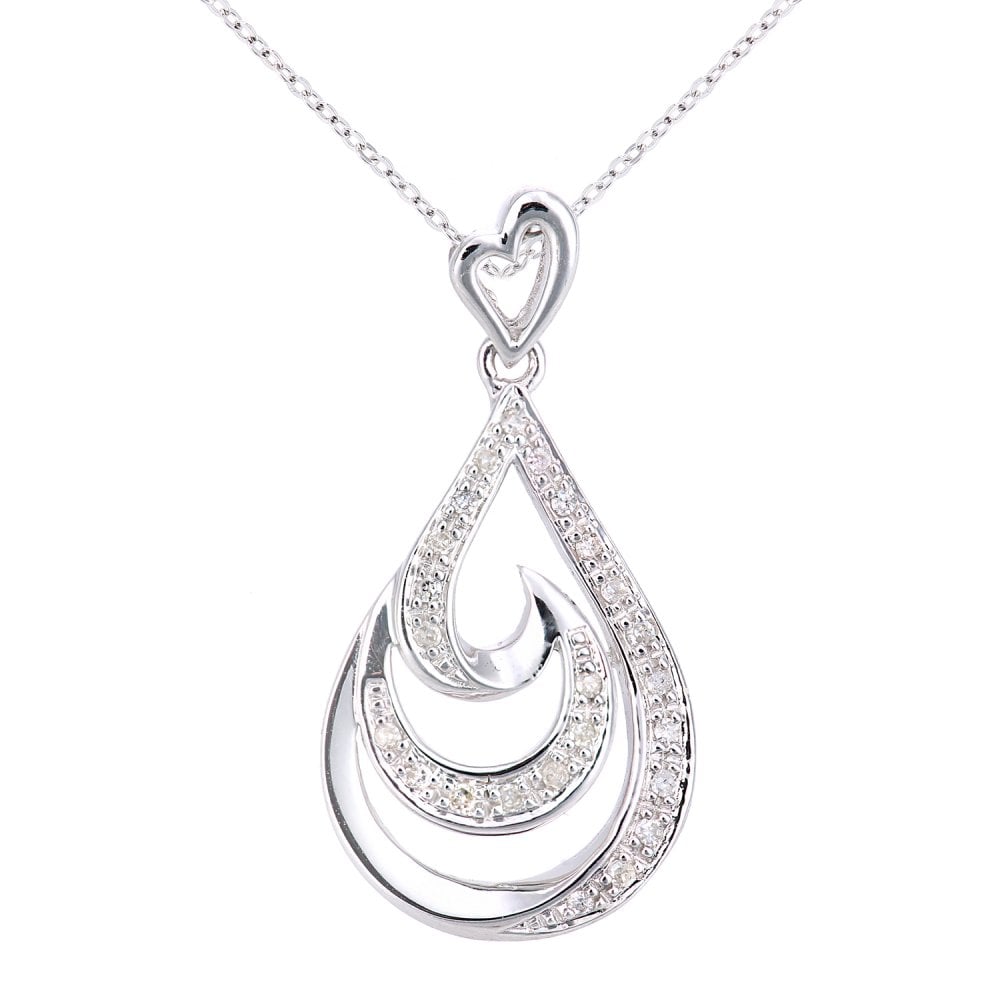 SPARKLD 9ct White Gold 0.10ct Diamond Teardrop Pendant Necklace