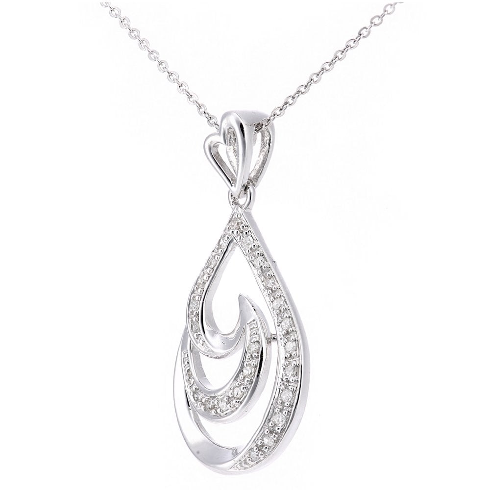 SPARKLD 9ct White Gold 0.10ct Diamond Teardrop Pendant Necklace