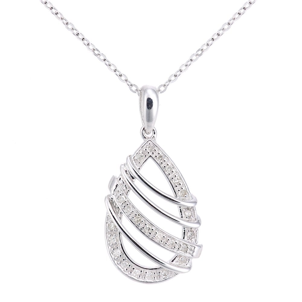 SPARKLD 9ct White Gold 0.10ct Diamond Teardrop Pendant Necklace