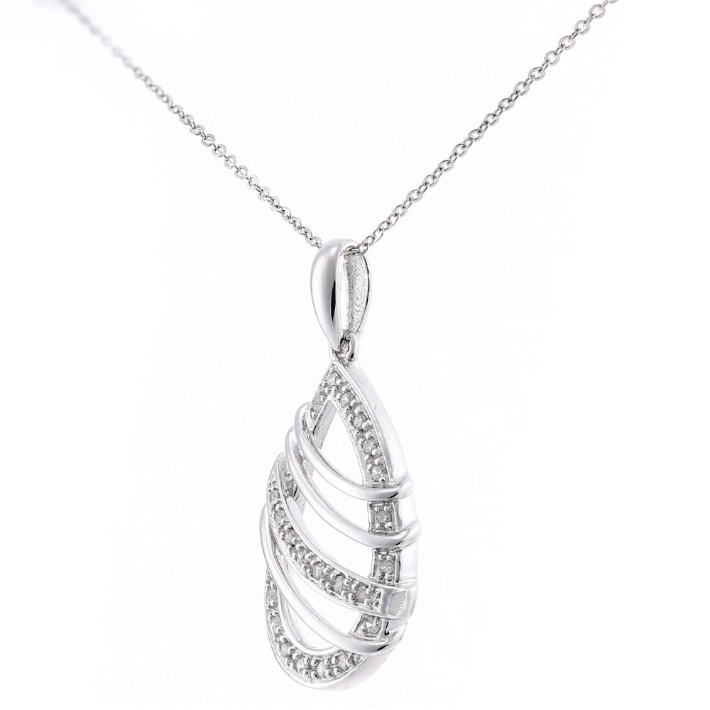 SPARKLD 9ct White Gold 0.10ct Diamond Teardrop Pendant Necklace