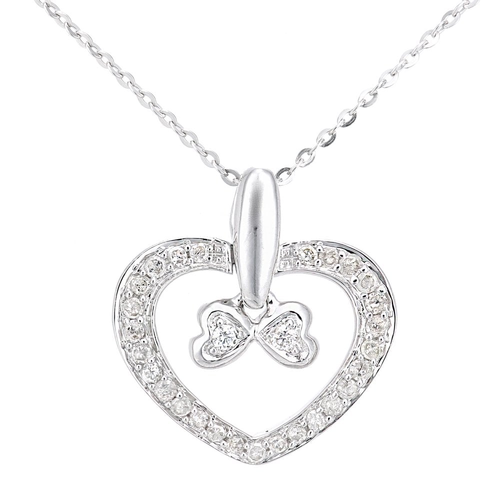 SPARKLD 9ct White Gold 0.15ct Diamond Heart Pendant Necklace