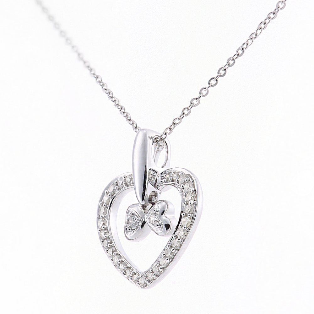 SPARKLD 9ct White Gold 0.15ct Diamond Heart Pendant Necklace