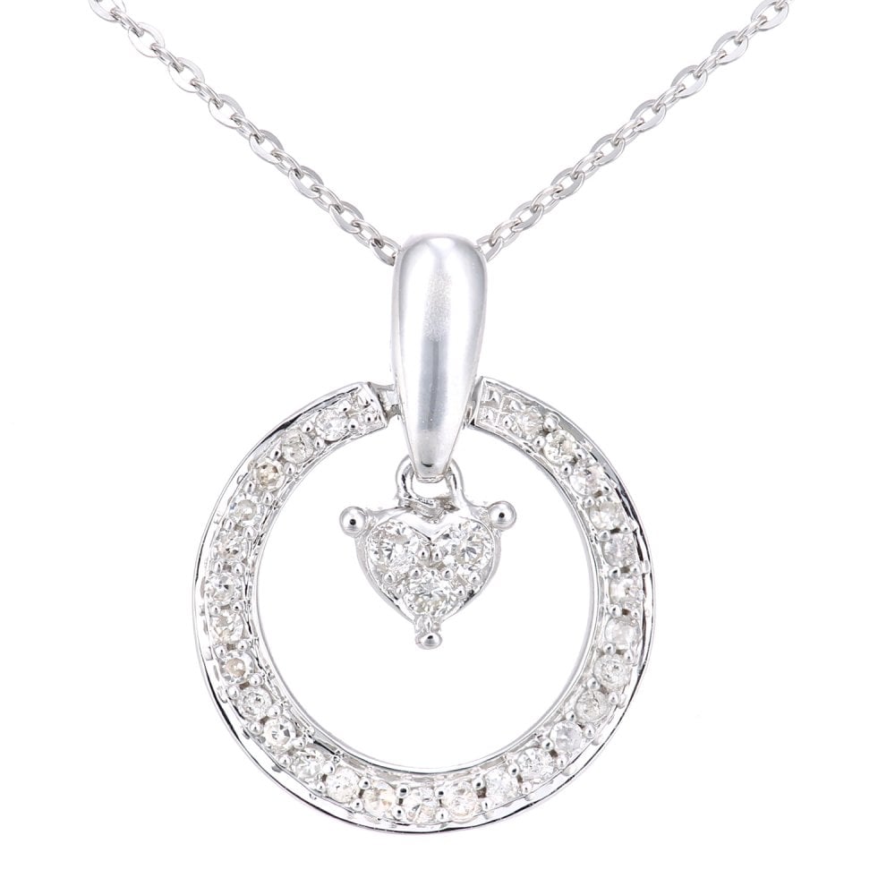SPARKLD 9ct White Gold 0.15ct Diamond Heart Pendant Necklace