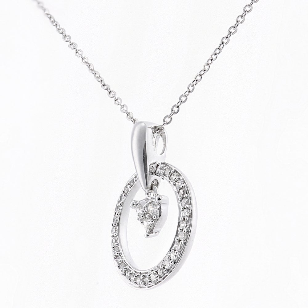SPARKLD 9ct White Gold 0.15ct Diamond Heart Pendant Necklace