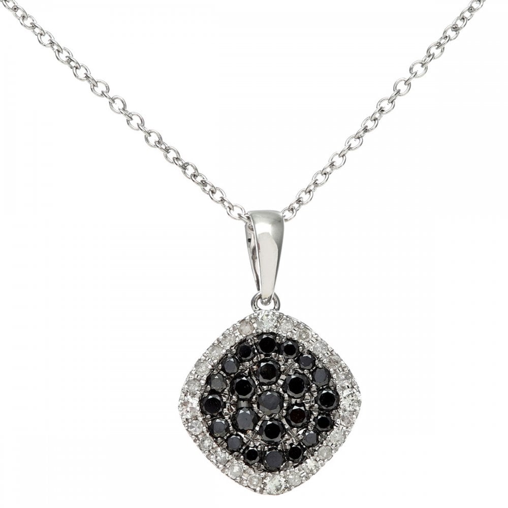 SPARKLD 18ct White Gold 0.40ct Black and White Diamond Filled Square Pendant with 40cm Chain