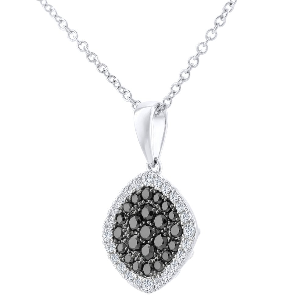 SPARKLD 18ct White Gold 0.40ct Black and White Diamond Filled Square Pendant with 40cm Chain
