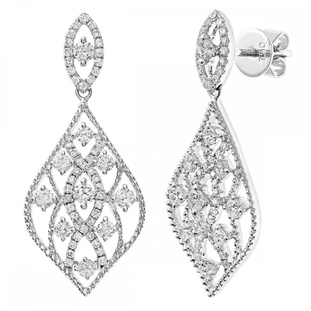 SPARKLD 18ct White Gold 0.95ct Diamond Chandelier Drop Earrings