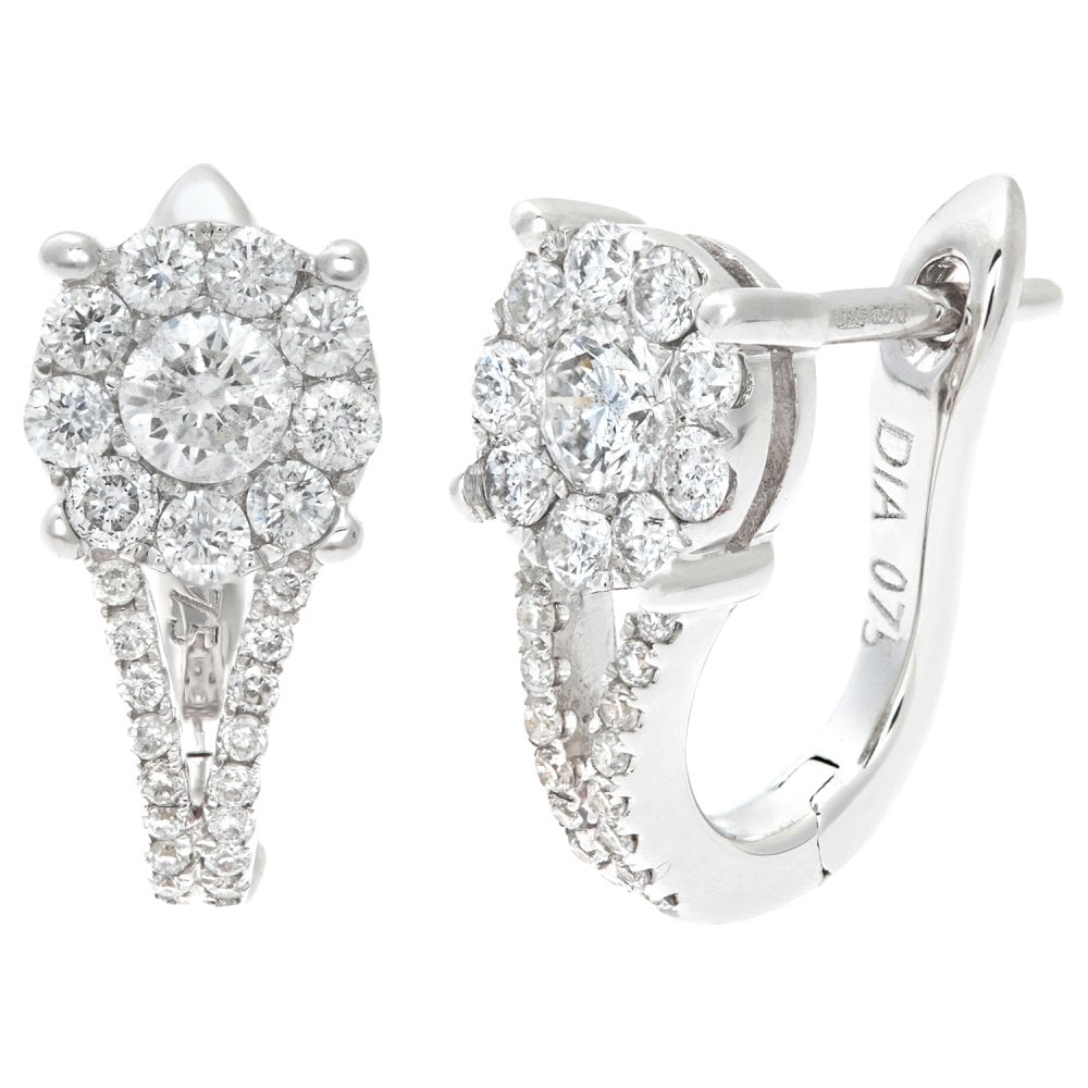 SPARKLD 18ct White Gold 0.75ct Diamond Halo Huggies