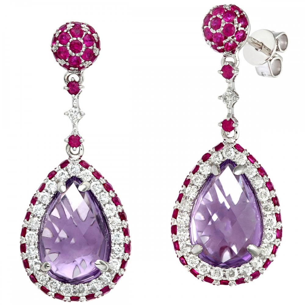 SPARKLD 18ct Yellow Gold Multi Gem Teardrop 0.50ct Diamond Earrings