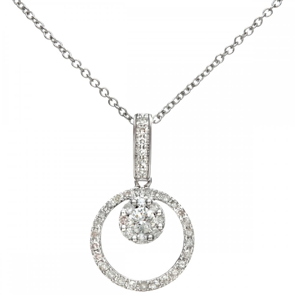 SPARKLD 18ct White Gold 0.25ct Diamond Round with Inner Drop Pendant on 40cm Chain