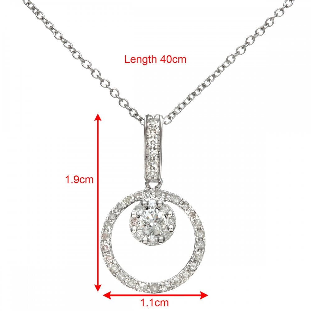 SPARKLD 18ct White Gold 0.25ct Diamond Round with Inner Drop Pendant on 40cm Chain