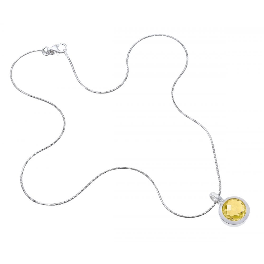 SPARKLD Rhodium Plated Silver Round Citrine Stone Pendant on 40cm Chain