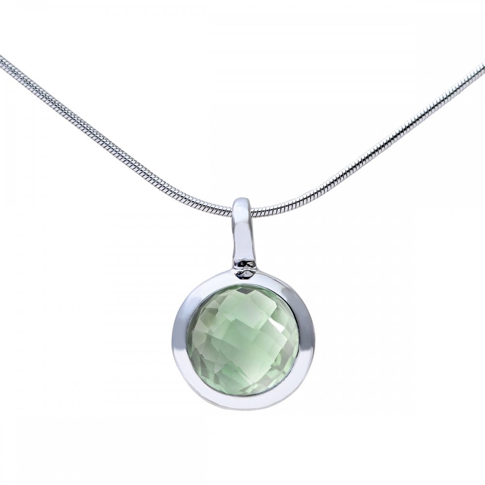 SPARKLD Rhodium Plated Silver Round Agate Stone Pendant on 40cm Chain