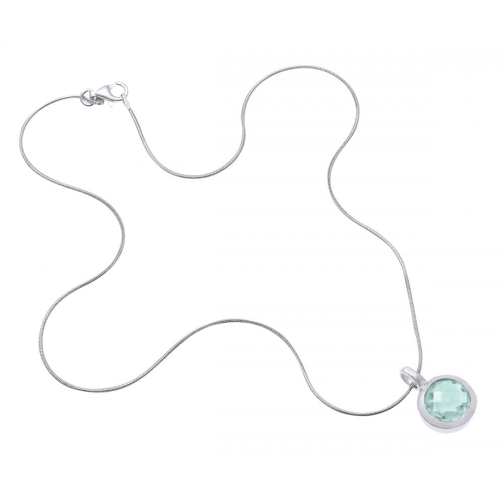 SPARKLD Rhodium Plated Silver Round Agate Stone Pendant on 40cm Chain