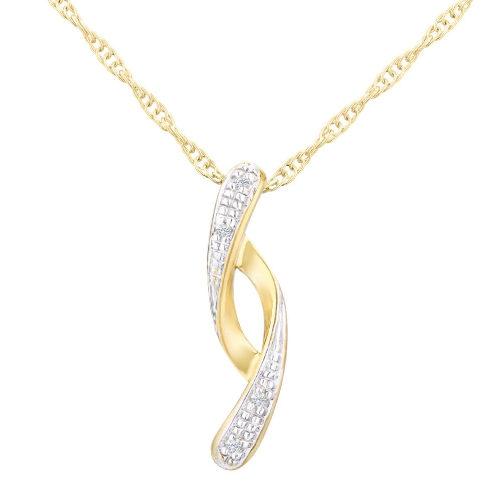 SPARKLD 9ct Yellow Gold Pave Set 0.016ct Diamond Drop Pendant and 18" Chain