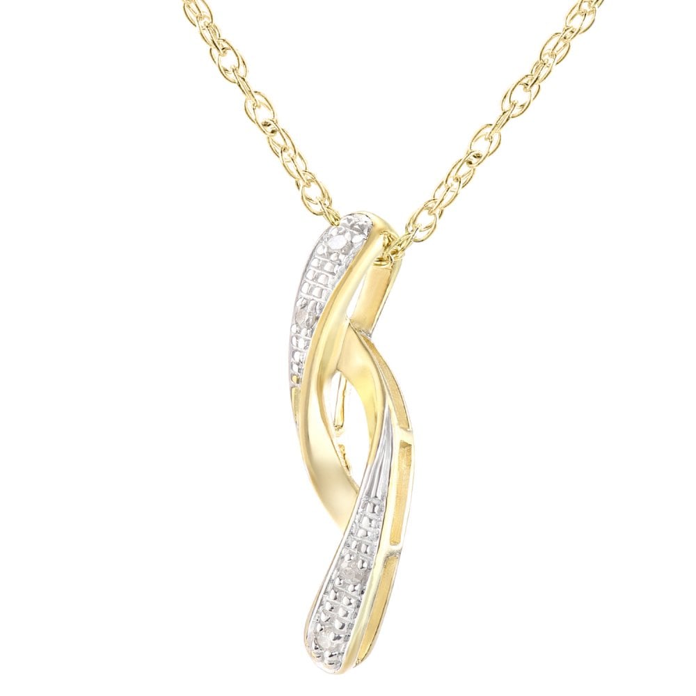 SPARKLD 9ct Yellow Gold Pave Set 0.016ct Diamond Drop Pendant and 18" Chain