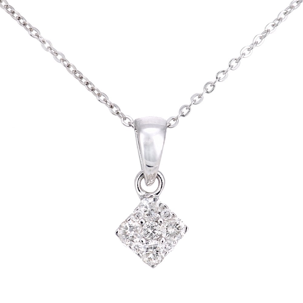 SPARKLD 9ct White Gold 0.20ct Diamond Halo Pendant Necklace