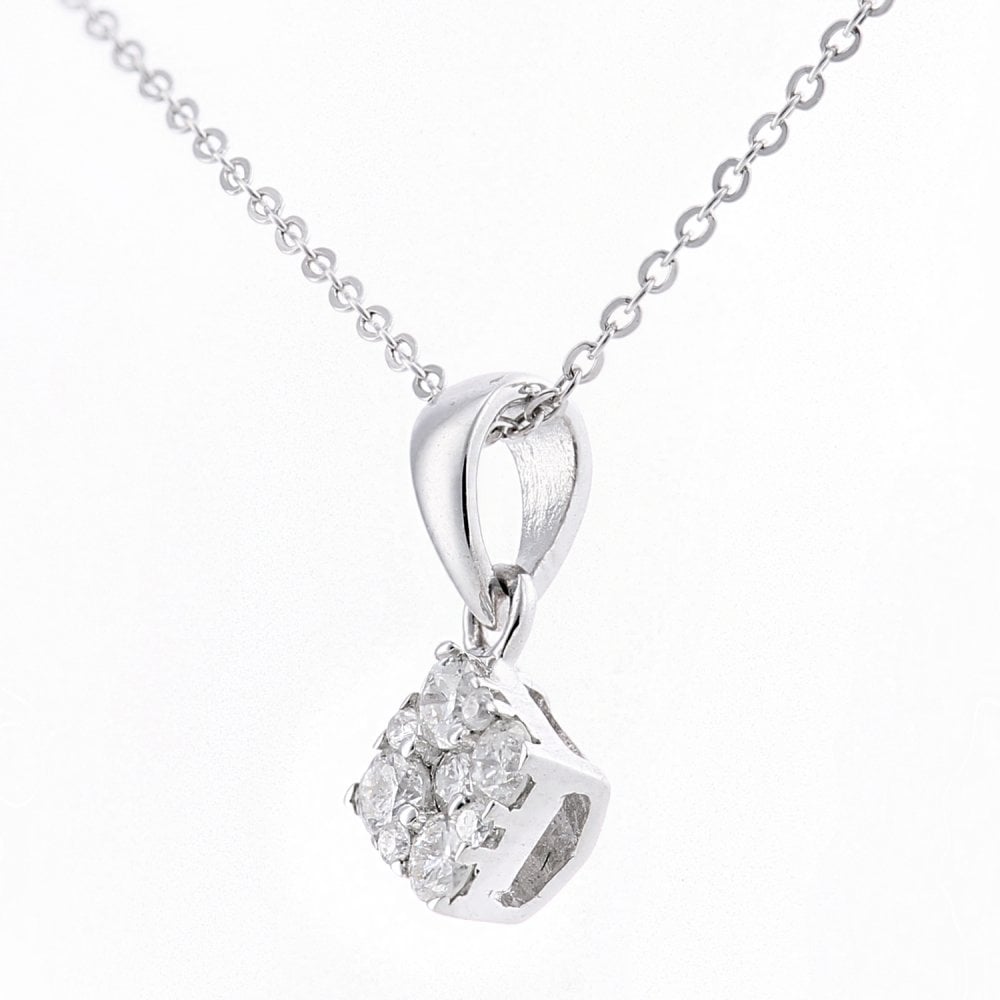 SPARKLD 9ct White Gold 0.20ct Diamond Halo Pendant Necklace