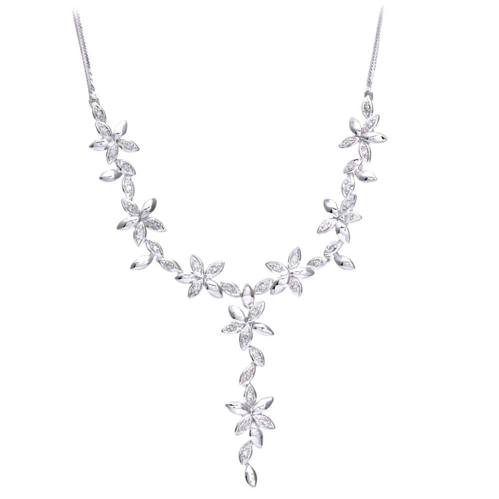SPARKLD 9ct White Gold 0.20ct Diamond Flower Necklace