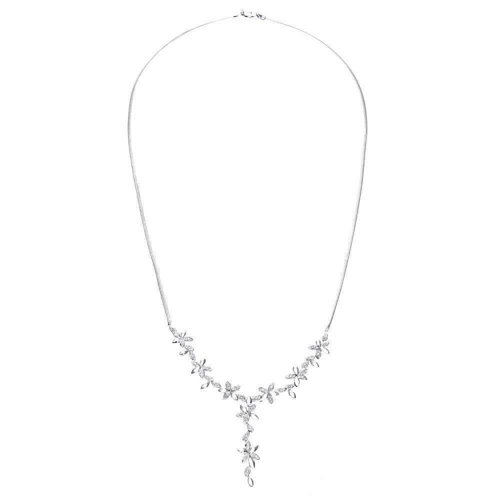 SPARKLD 9ct White Gold 0.20ct Diamond Flower Necklace