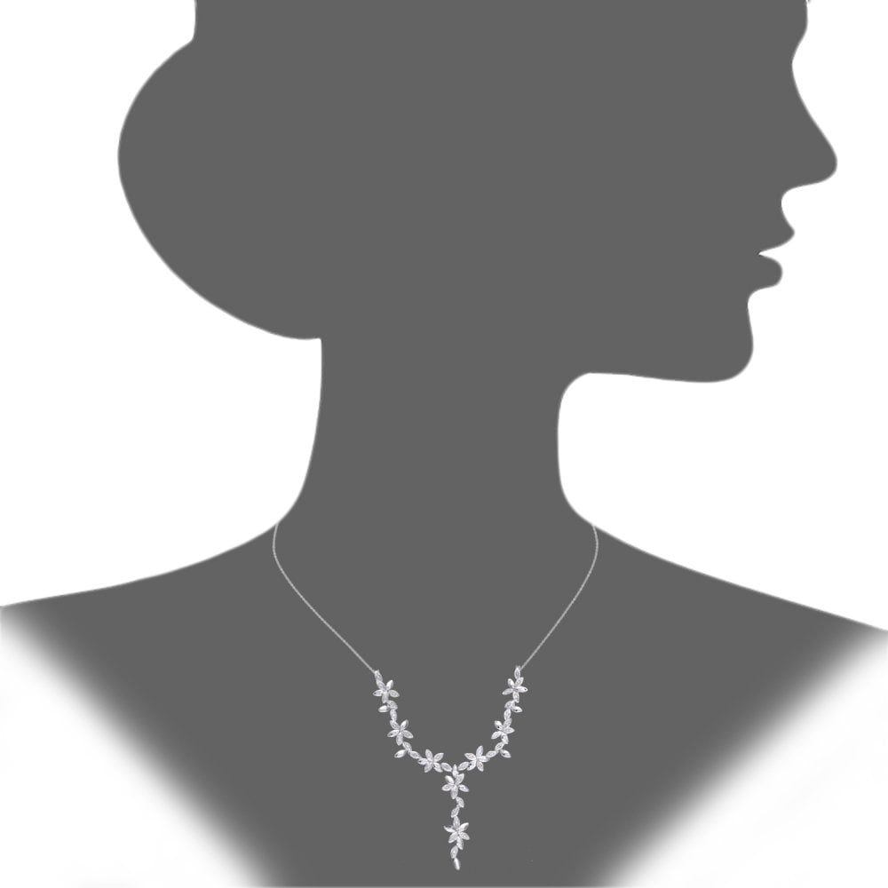 SPARKLD 9ct White Gold 0.20ct Diamond Flower Necklace